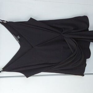 INC Black Satin Wrap Front Top Rhinestone Accent Straps Dressy Mod. Sz.L